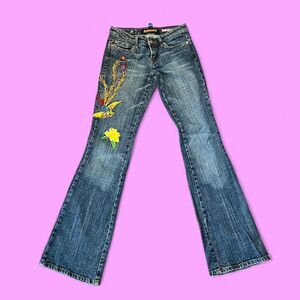 Vintage Dollhouse Embroidered Phoenix Low Rise flare jeans